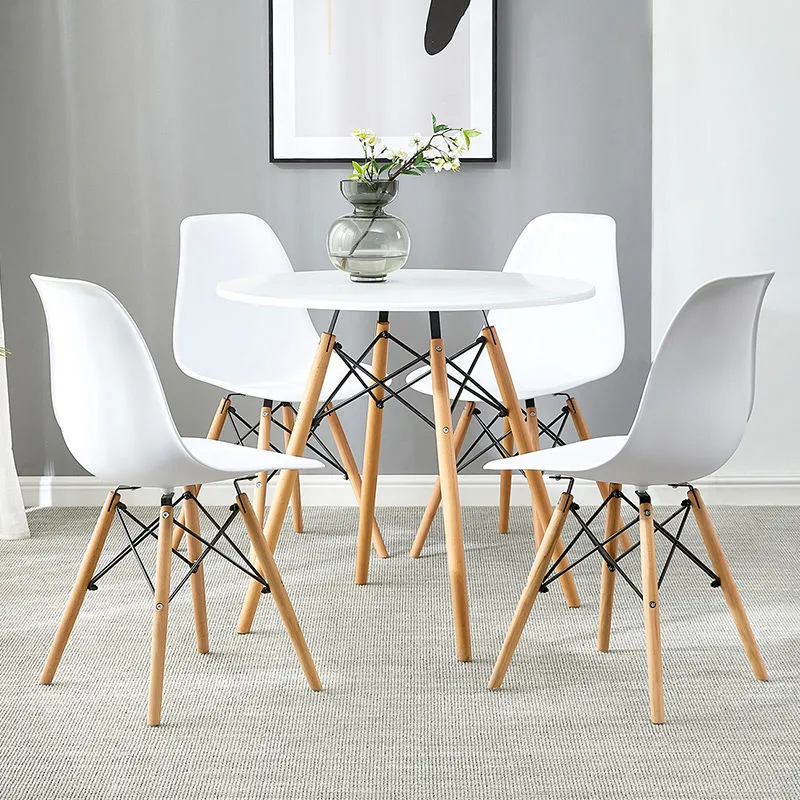 White small round table, home small-sized dining table and chairs, negotiation simple reception table, coffee shop one table and two chairs Specification image