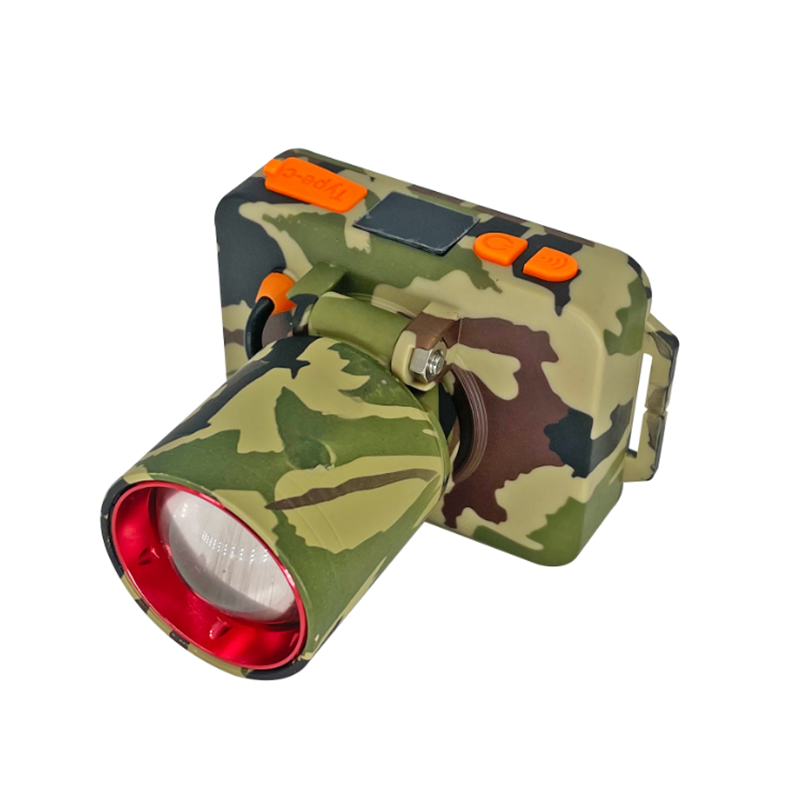 WH-211 aluminum alloy camouflage telescopic focusing headlamp, portable camping and fishing headlamp, outdoor LED charging headlamp, battery level display function, dual switch