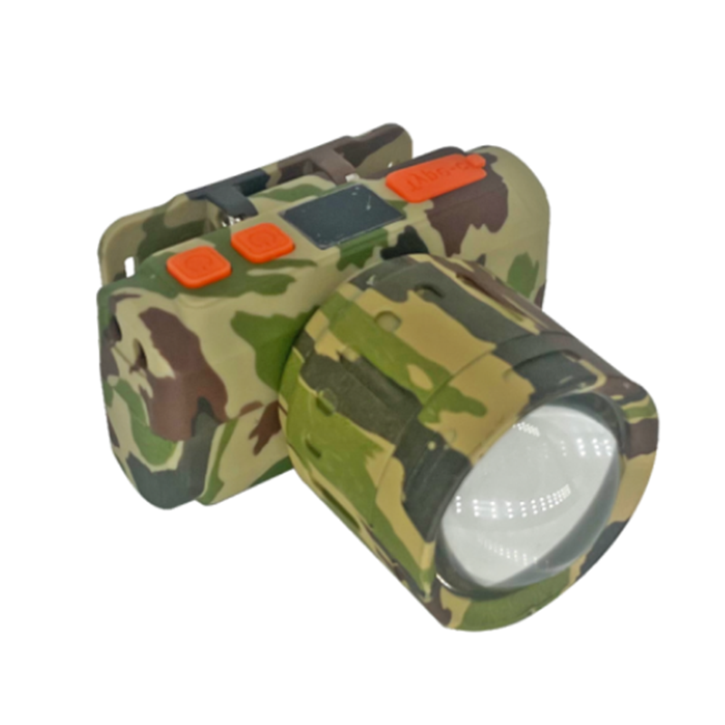 WH-219 camouflage telescopic focusing headlamp, portable camping and fishing headlamp, outdoor LED charging headlamp, battery level display function, dual switch