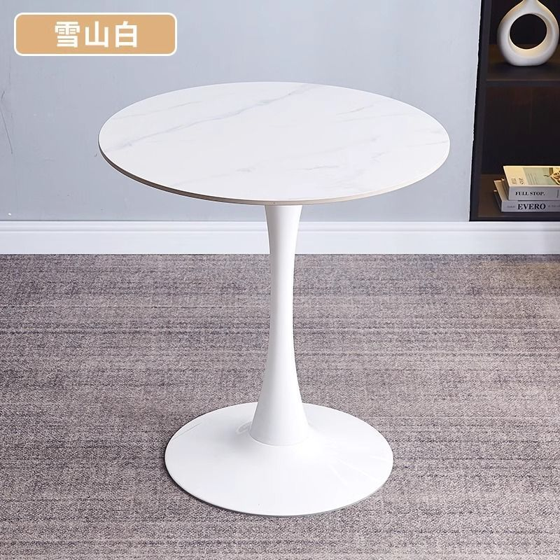 岩板小圆桌子简约郁金香黑白色休闲洽谈桌咖啡奶茶店餐桌阳台圆桌详情图8