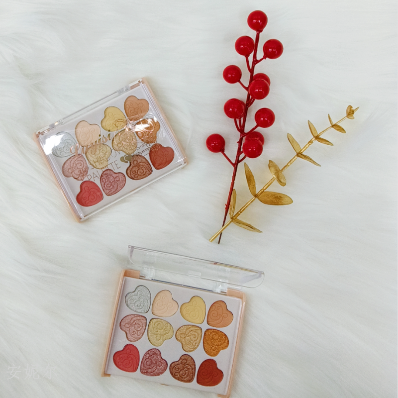 The new 12-color heart-shaped plastic shell pearlescent eyeshadow is fashionable, delicate, easy to apply and versatile. It is specially designed for export Specification drawing