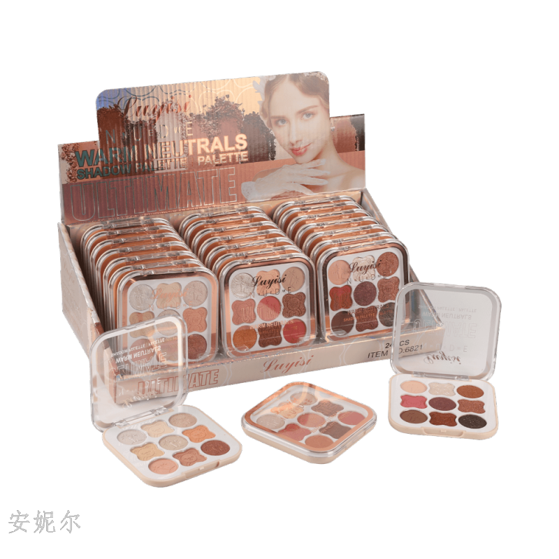 The new 9-color plastic box eyeshadow comes in three groups of colors: natural, fashionable, easy to apply, and earth-toned, elegant eyeshadow Specification drawing
