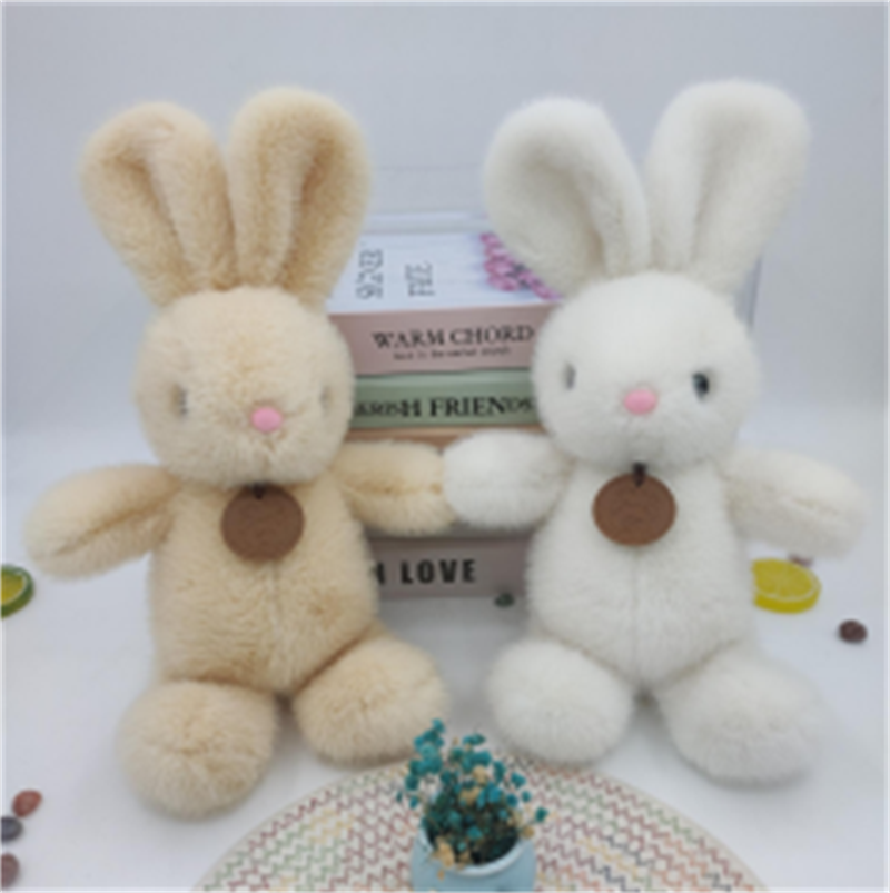 Juguete de peluche muñeca fábrica cabello recto peluche juguete párpados conejo feliz etiqueta estilo muñeca fábrica cabello recto