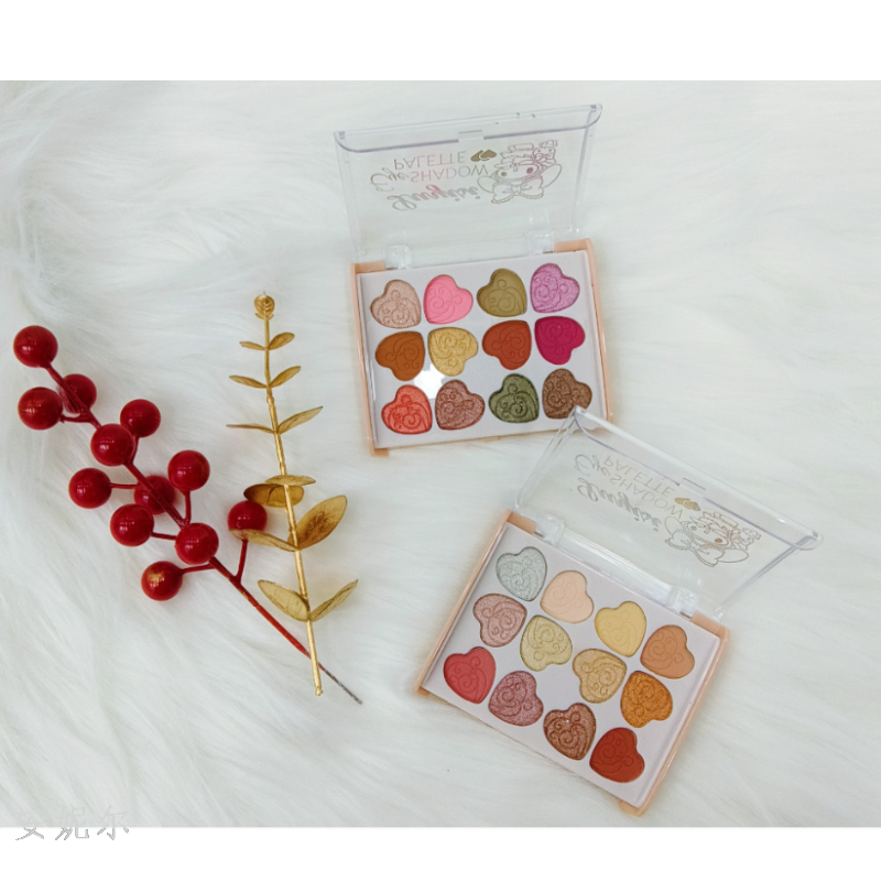 新款12色爱心塑壳珠光眼影时尚细腻易上色百搭彩妆 专供出口 