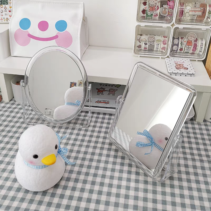 008透明椭圆ins风化妆镜简约桌面透明亚克力学生宿舍台式风双面梳妆镜子