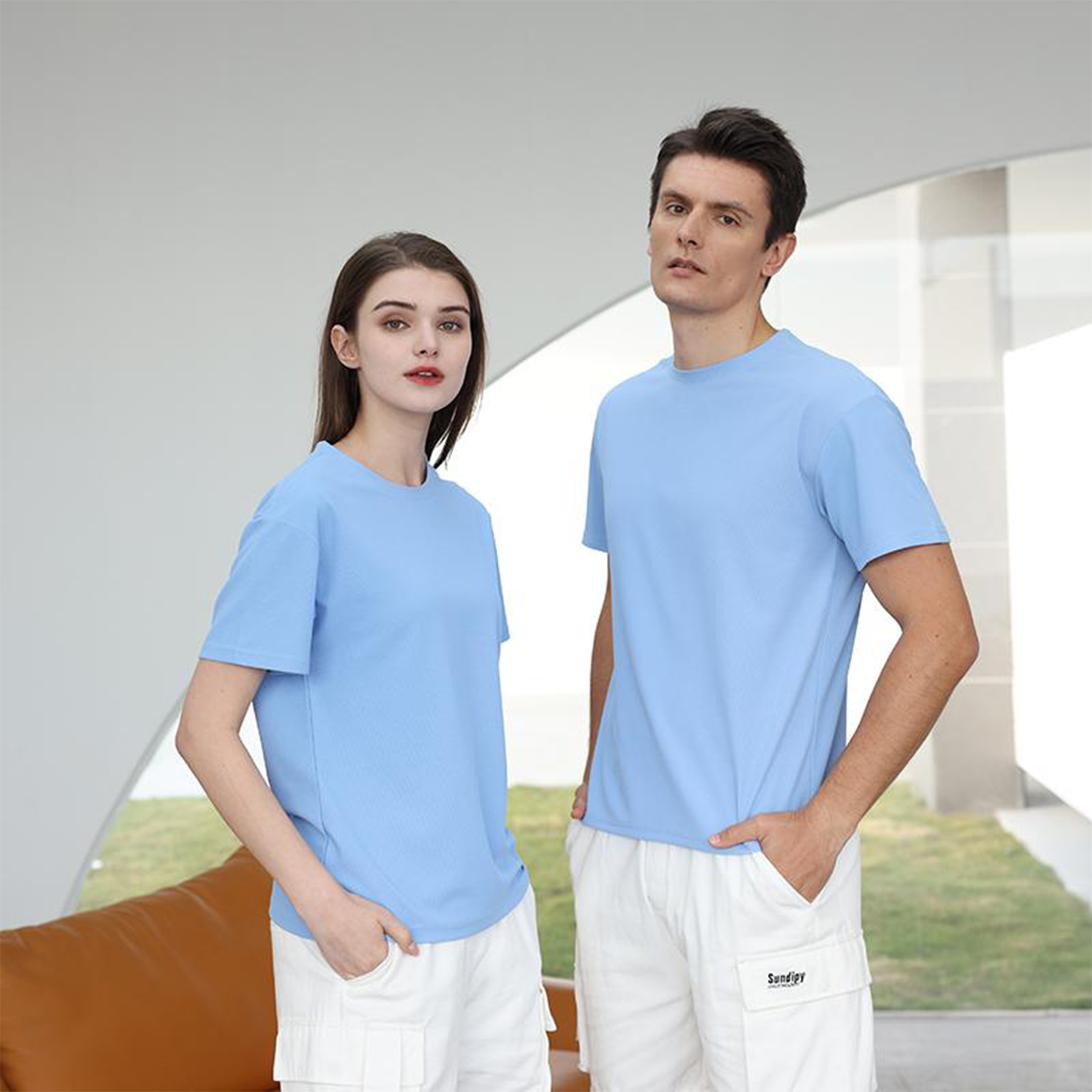 Cross-border cultural T-shirt advertising T-shirt, short-sleeved cultural T-shirt, men's and women's same style waffle short-sleeved casual, customizable logo details Picture