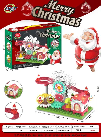 Educational electric gear large particle building block assembly set, Ferris wheel, Santa Claus climbing ladder scene toy, children's cartoon assembly detail image 3