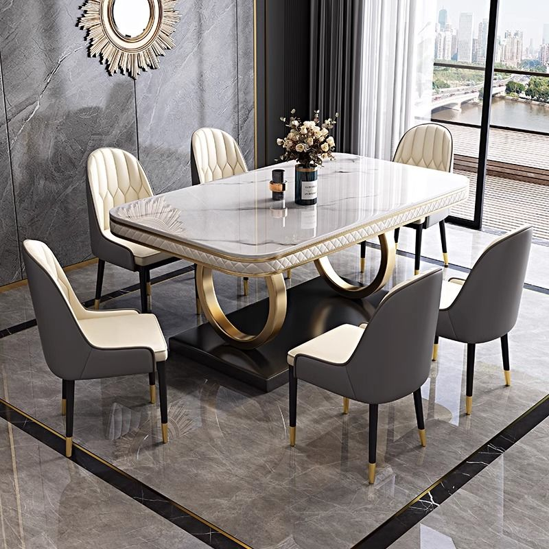 Italian-style light luxury rock plate dining table and chairs, modern and simple rectangular dining table for small household apartments, Ino rock plate dining table details Picture