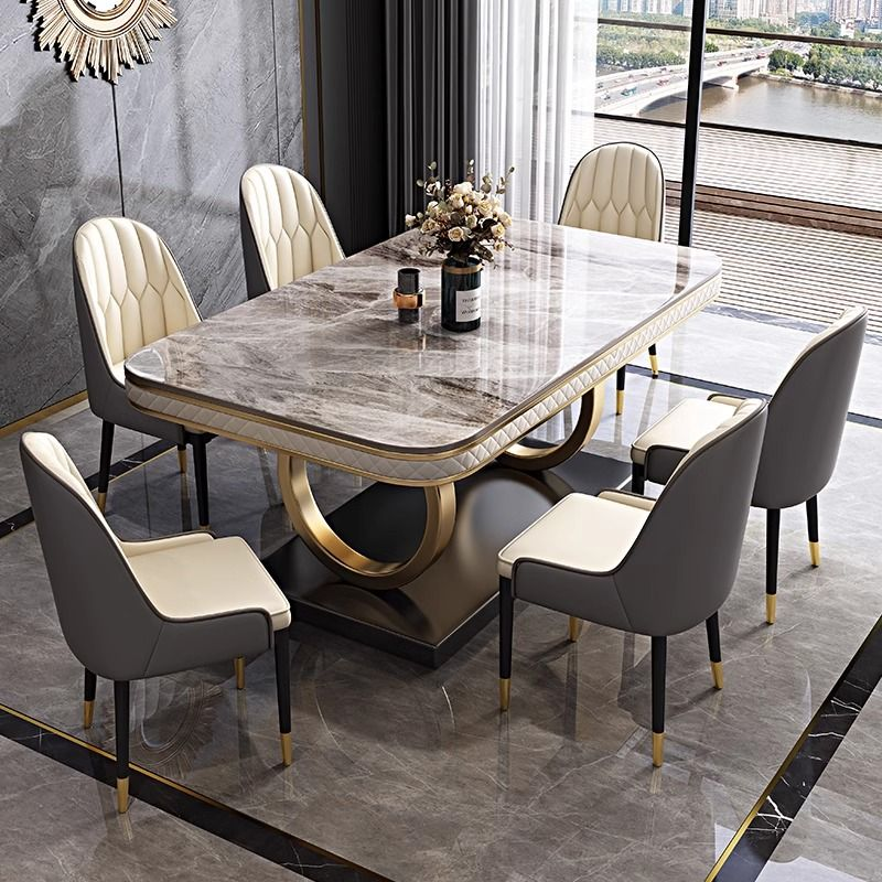 Italian-style light luxury rock plate dining table and chairs, modern and simple rectangular dining table for small household apartments, Ino rock plate dining table Specification image