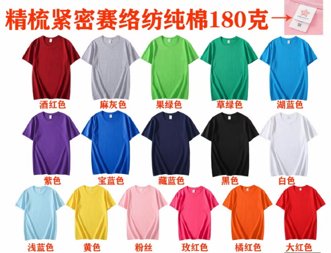 Cross-Border 26-Spindle Spun Yarn 180G/㎡ Combed Tight Interlocking Pure Cotton Short-Sleeved T-Shirt, A Fashionable Outfit For Both Men And Women, Short-Sleeved Casual And Comfortable T-Shirt For Men, New Style Of Men's T-Shirt full figure