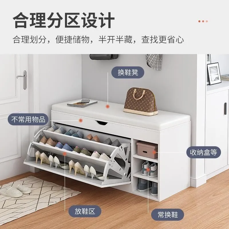 Taburete de cambio de zapatos asiento en la puerta taburete de almacenamiento de zapatos con taburete dormitorio zapatero integrado minimalista moderno zapatero en el taburete Specification image