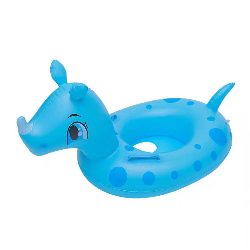 卡通防侧翻安全把手动物犀牛带头艇游泳圈批发
