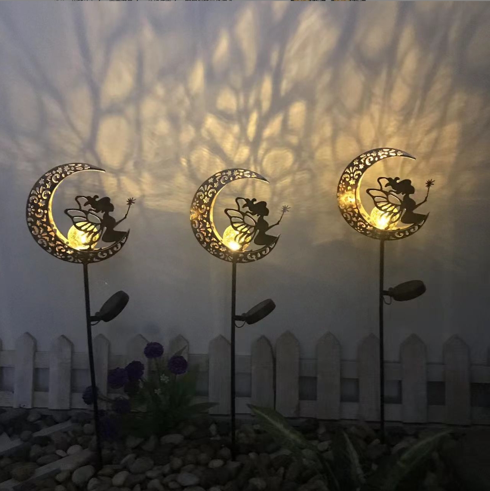 Solar lawn lights, outdoor courtyard ground camping lights, LED flame sun moon ironwork landscape decorative lights