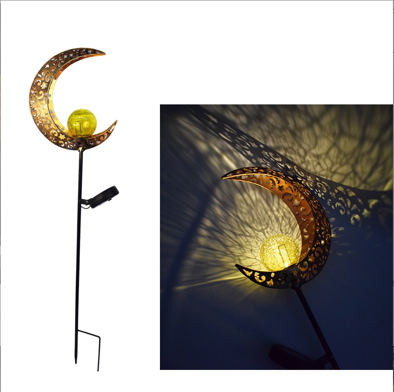 Solar lawn lights, outdoor courtyard ground camping lights, LED flame sun moon ironwork landscape decorative lights details Picture