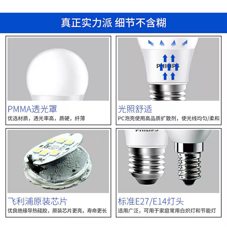 Philips led Bulb e27 Screw socket constant Brightness type bulb screw 8W household energy-saving Super bright Application Scenario
