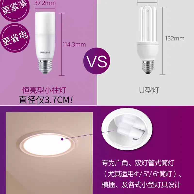 Philips LED bulb small column lamp E27 screw socket 7.5W Ultra-bright lighting energy-saving bulb detail image 4