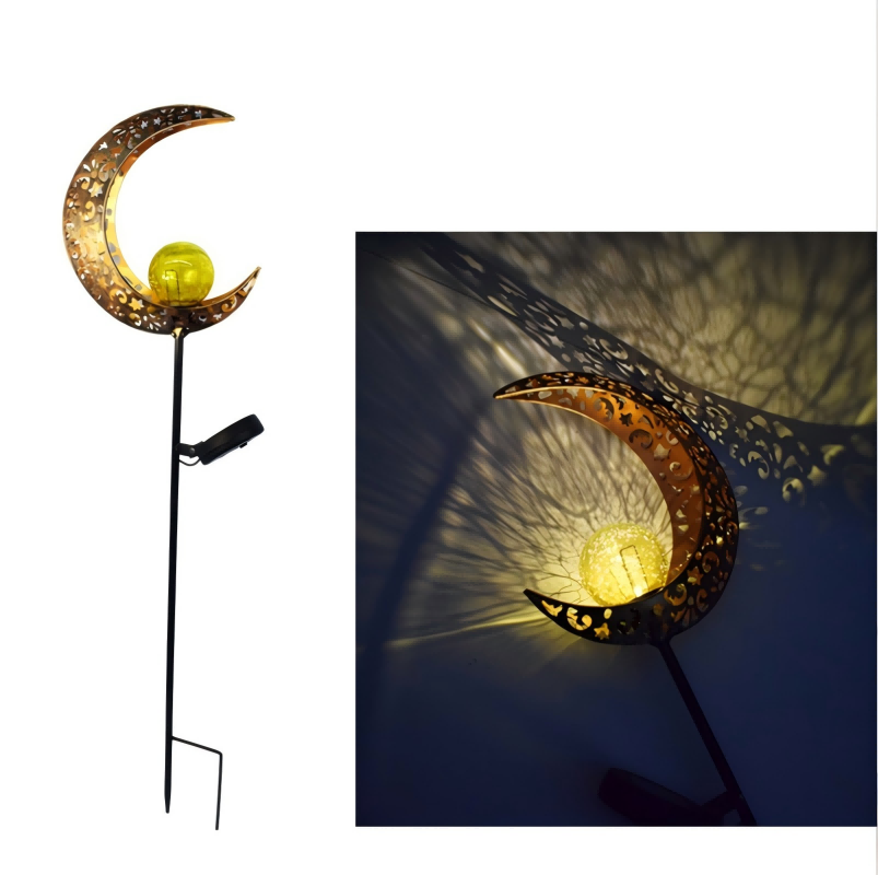 Solar lawn lights, outdoor courtyard ground camping lights, LED flame sun moon ironwork landscape decorative lights Item Picture