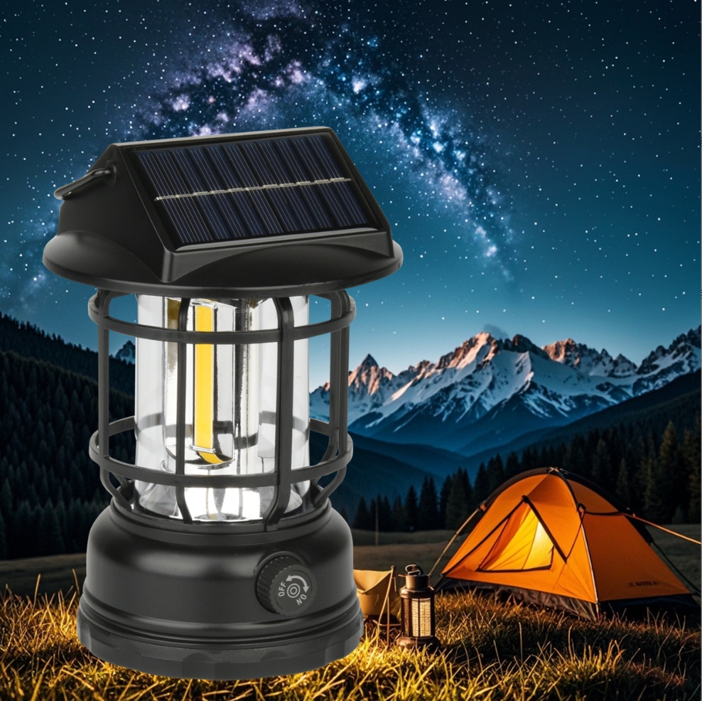 The solar-powered portable camping lamp can be charged by solar energy