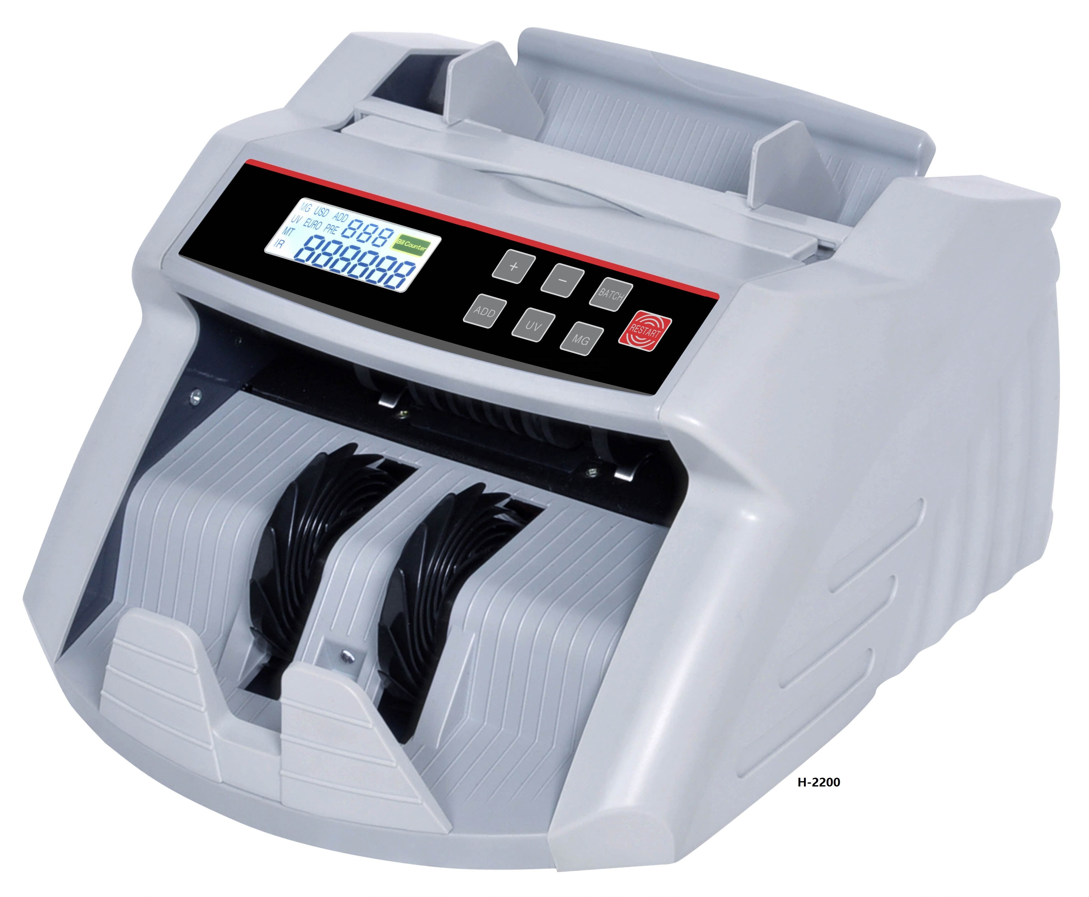 H-220 液晶屏 一大磁头 智能点钞机，添加+批量/添加+合计 多模式点钞机，UV/MG/IR/MT 检测，专业点钞机