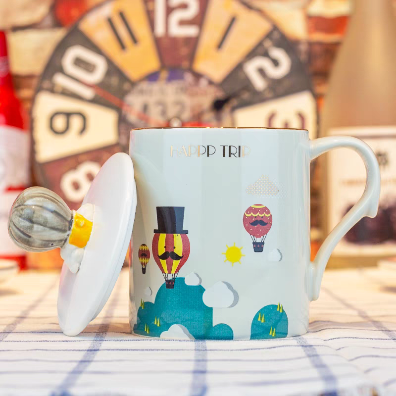 2036-1 Mug with lid, spoon, office, simple castle, artistic and creative, Nordic coffee cup, ceramic cup, fresh and unique Application Scenario