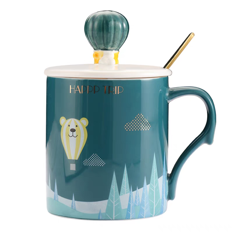 2036-1 Mug with lid, spoon, office, simple castle, artistic and creative, Nordic coffee cup, ceramic cup, fresh and unique Specification image