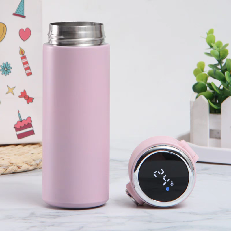 5031-500ml304不锈钢高颜值保温杯智能温度显示豌豆杯一键开关便捷式弹跳杯产品图
