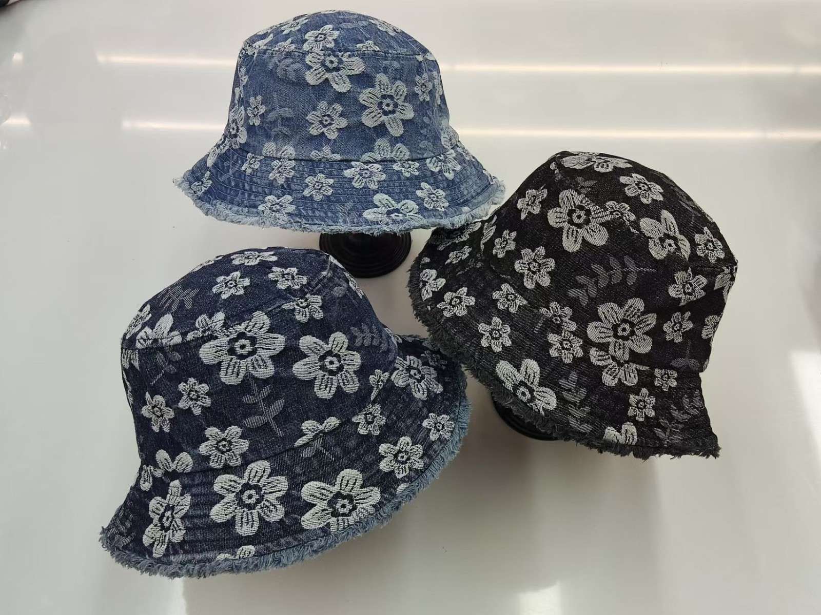 新款小花盆帽渔夫帽时尚花纹高品质牛仔帽子