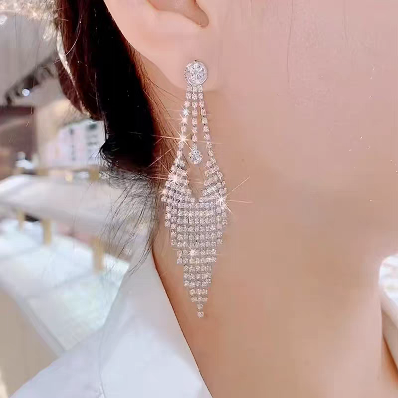 高级感满钻流苏耳环女大气款欧美时过敏方圆脸长款奢华礼服耳饰女902详情图5