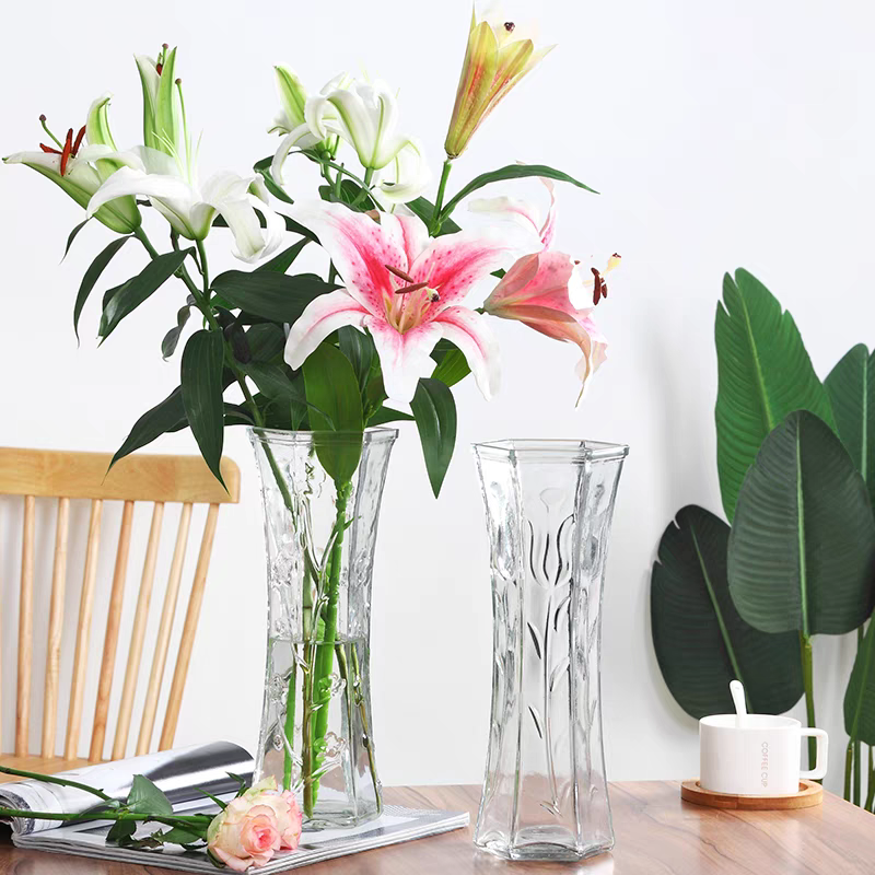 30 Simple and modern tabletop with hydroponic lucky bamboo lily vase, large transparent glass flower vase, tabletop decoration