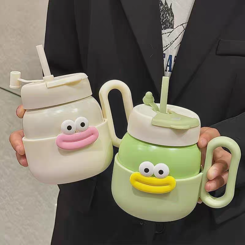 2016-450ml Creative sausage-spout thermos cup with tea strainer, flower tea vacuum water cup, simple handle, household water cup, ladies' office cup details Picture