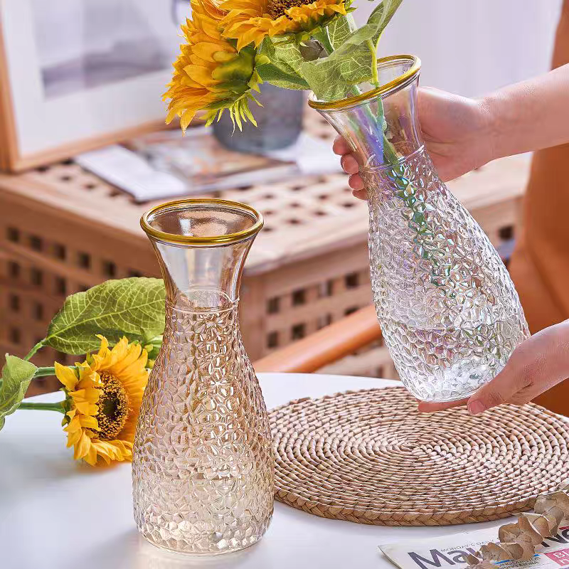 Simple and creative vase ornaments, living room flower arrangement glass, light luxury, gilded, high appearance level, fresh flowers, hydroponic glass, European style Specification image