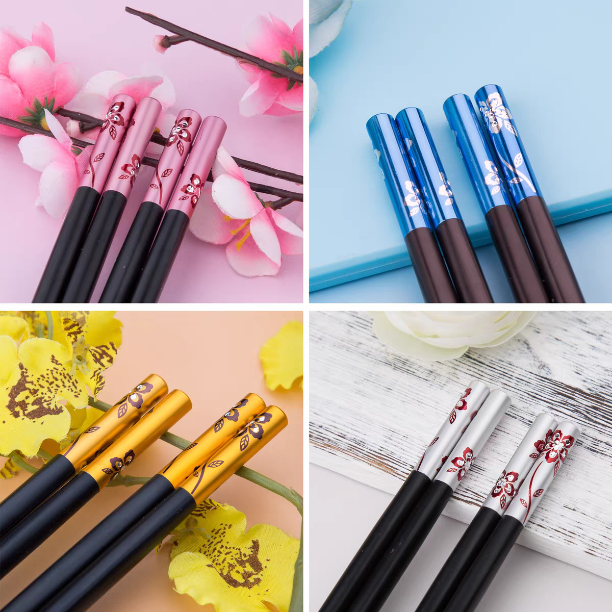2406 New Chinese-style family chopsticks, anti-slip, high-temperature resistant, special alloy chopsticks for restaurants and hotels, anti-mold 5-pair set Item Picture