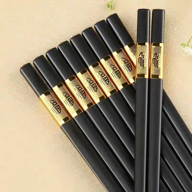 7241 Household "Fu" character alloy chopsticks are anti-slip, anti-mold, heat-resistant and will not bend even after long-term use. 5 pairs of commercial chopsticks for hotels, restaurants and eateries Specification image