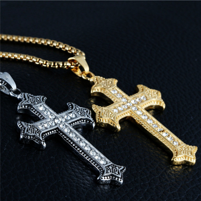 Trendy accessory fashion export bestseller Cast diamond cross pendant necklace, chain length 55cmXL186 Specification image