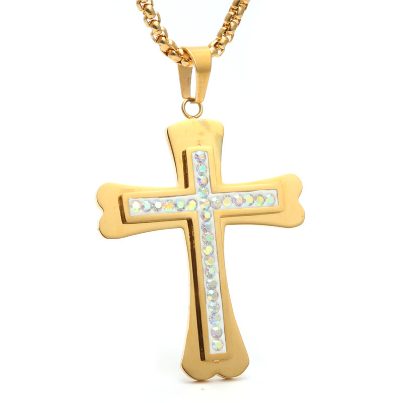 A trendy and fashionable double-layer cross pendant necklace for export, with a chain length of 55cmXL184