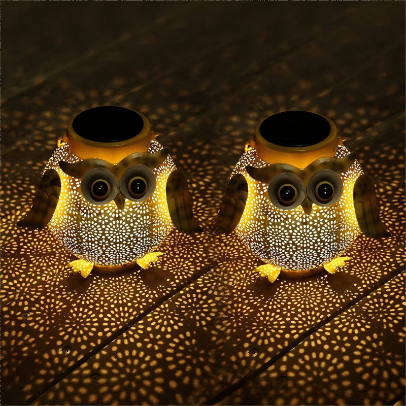 Cross-border e-commerce ironwork solar owl floor lamp, handicrafts, courtyard lawn, outdoor garden decorative lamp