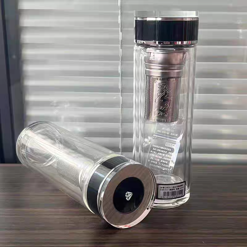 2805 Double-layer high borosilicate glass cup with lid, high-temperature resistant and heat-insulating portable for men, business car, and women, 300ml Specification image