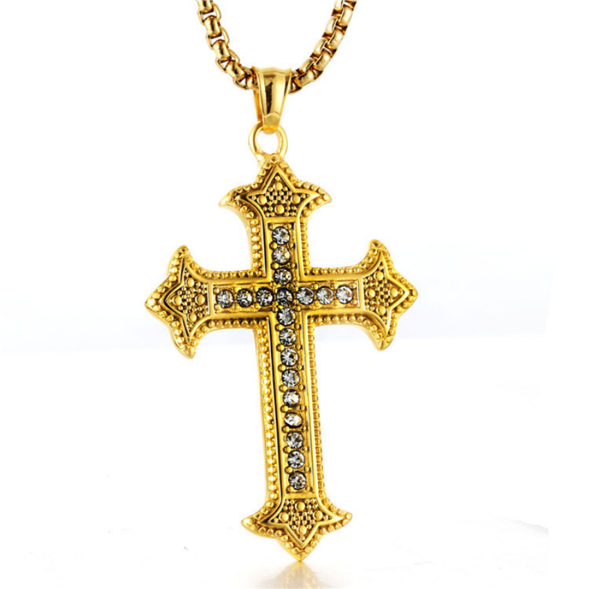 Trendy accessory fashion export bestseller Cast diamond cross pendant necklace, chain length 55cmXL186