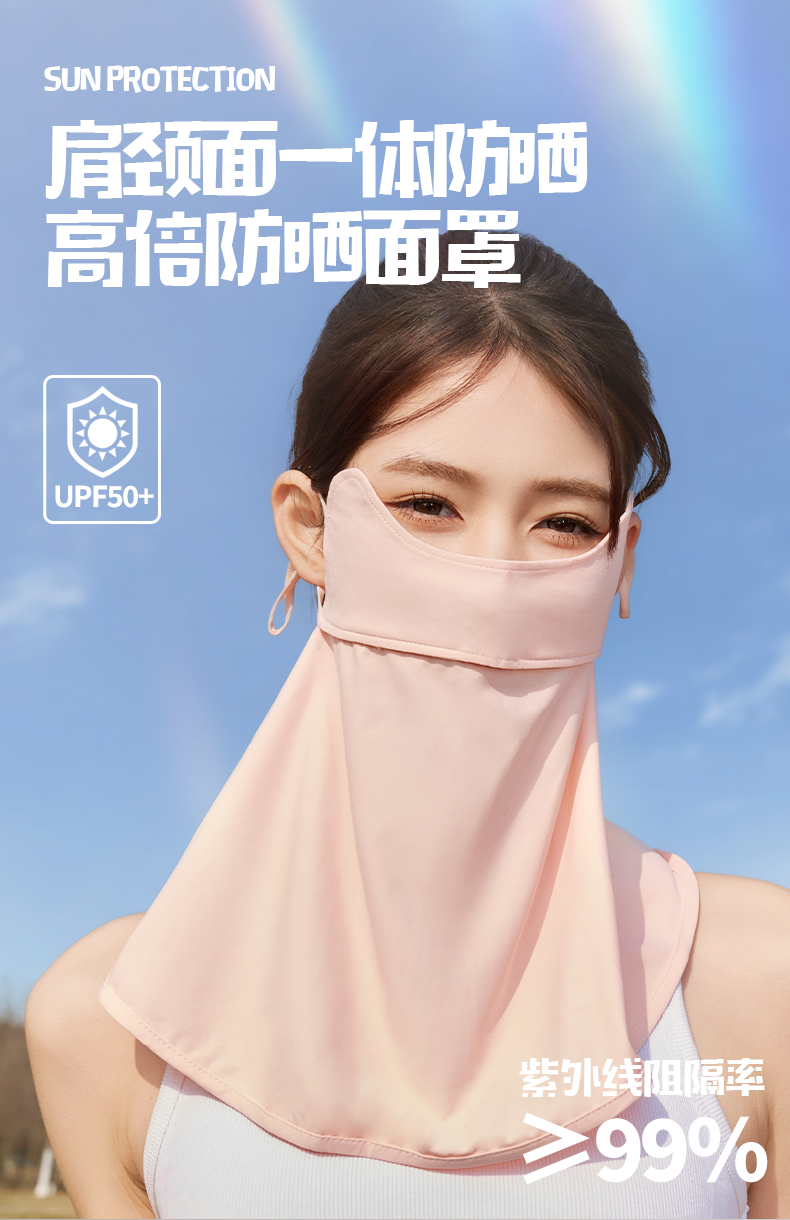 夏季冰丝防晒面罩女立体护颈一体口罩遮全脸基尼骑行开车遮阳面纱详情1