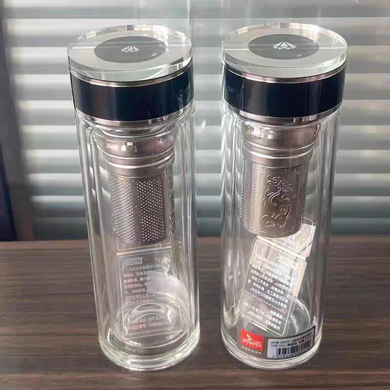 2805 Double-layer high borosilicate glass cup with lid, high-temperature resistant and heat-insulating portable for men, business car, and women, 300ml detail image 3