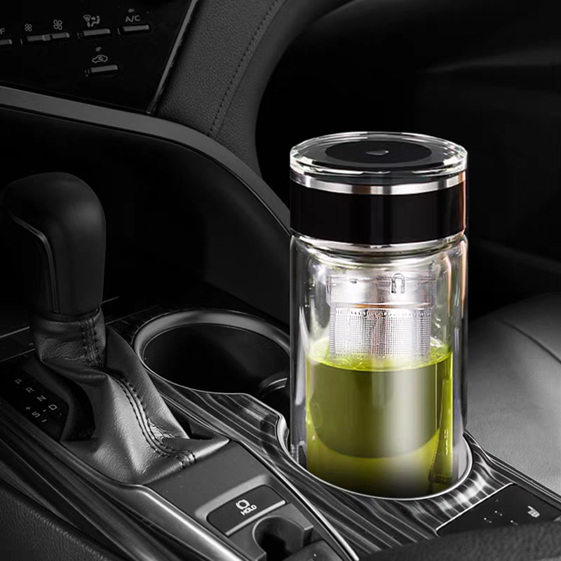 199 Double-layer glass cup, large-capacity water cup, portable household transparent tea cup with lid, thickened bottom, 300ml Application Scenario