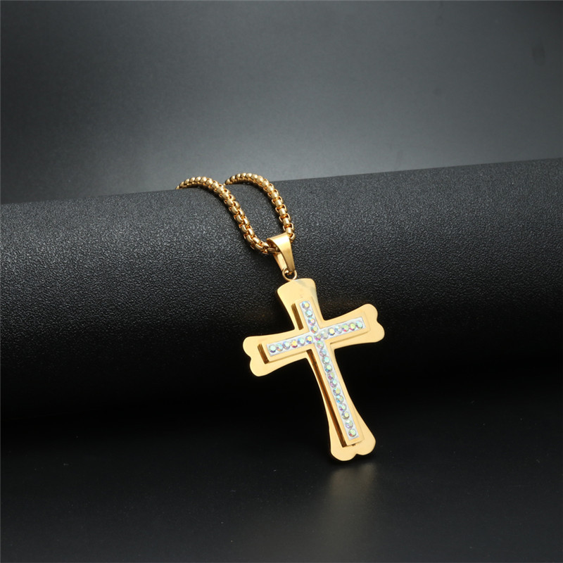 A trendy and fashionable double-layer cross pendant necklace for export, with a chain length of 55cmXL184 details Picture