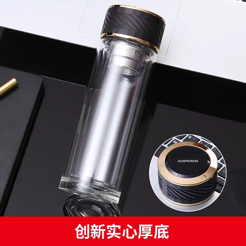 3082双层高硼硅玻璃杯大容量广告礼品办公杯防烫商务杯玻璃水杯300ml细节图