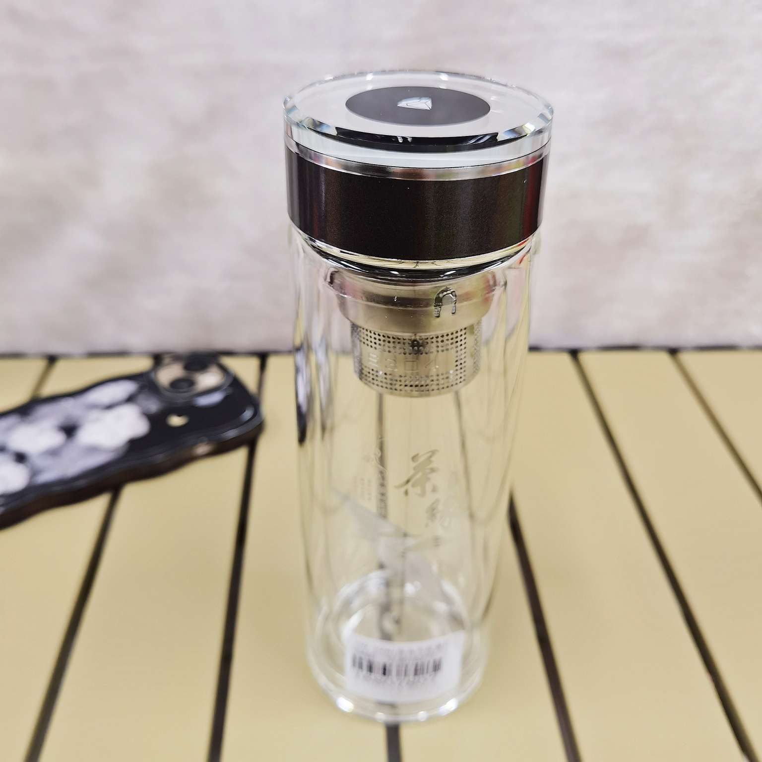 双层玻璃杯大容量水杯家用便携透明带盖泡茶杯加厚底300ml