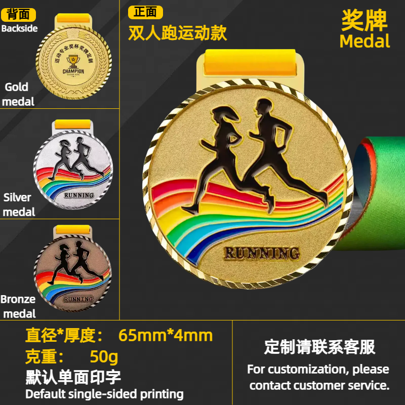 Customized metal MEDALS for marathons, cross-country MEDALS for school sports meets, and MEDALS for running and cycling events - Jiaheng Specification image