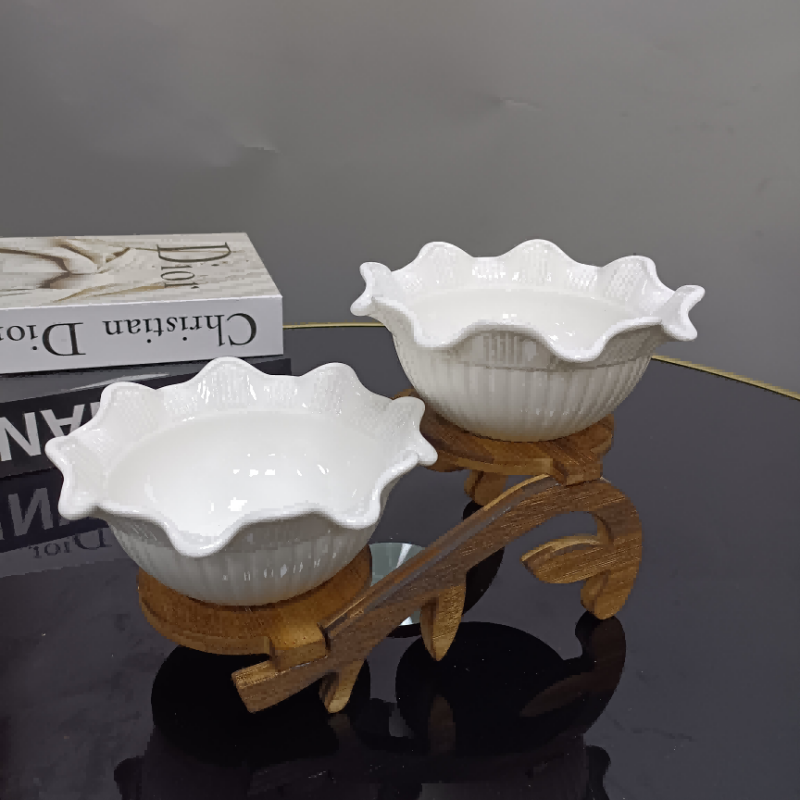 波西米亚陶瓷餐具 白色餐盘 醋碟 木制托盘 高档餐具 碟子套装 优雅餐桌装饰品