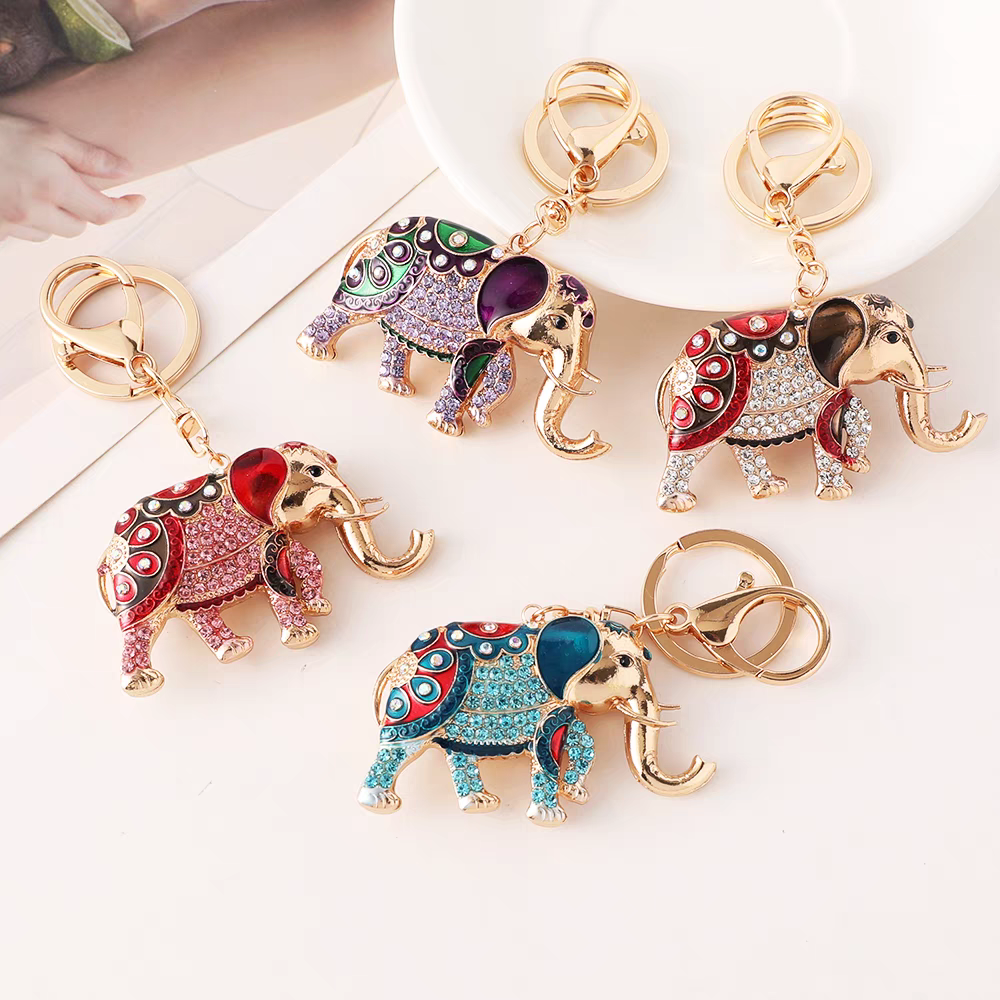 新款创意镶钻大象汽车钥匙扣挂件包包挂饰流行小礼品吊坠钥匙链圈
