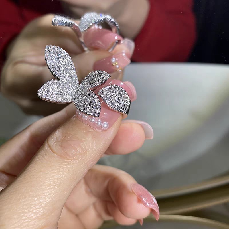 European and Korean jewelry, slightly inlaid zircon flower open ring, women's Instagram trendy, adjustable, high-end, niche design ring detail image 4