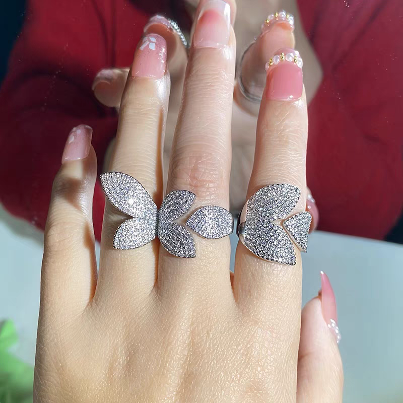 European and Korean jewelry, slightly inlaid zircon flower open ring, women's Instagram trendy, adjustable, high-end, niche design ring detail image 2