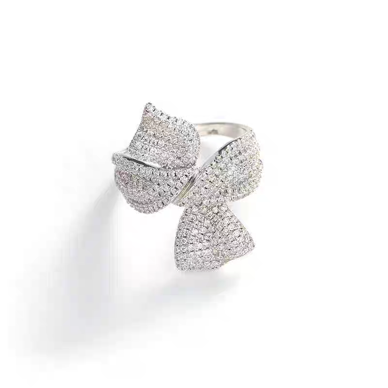 New fashionable and versatile bow ring from Europe and America, full diamond zircon open ring for women, elegant index finger ring, unique women's ring detail image 6